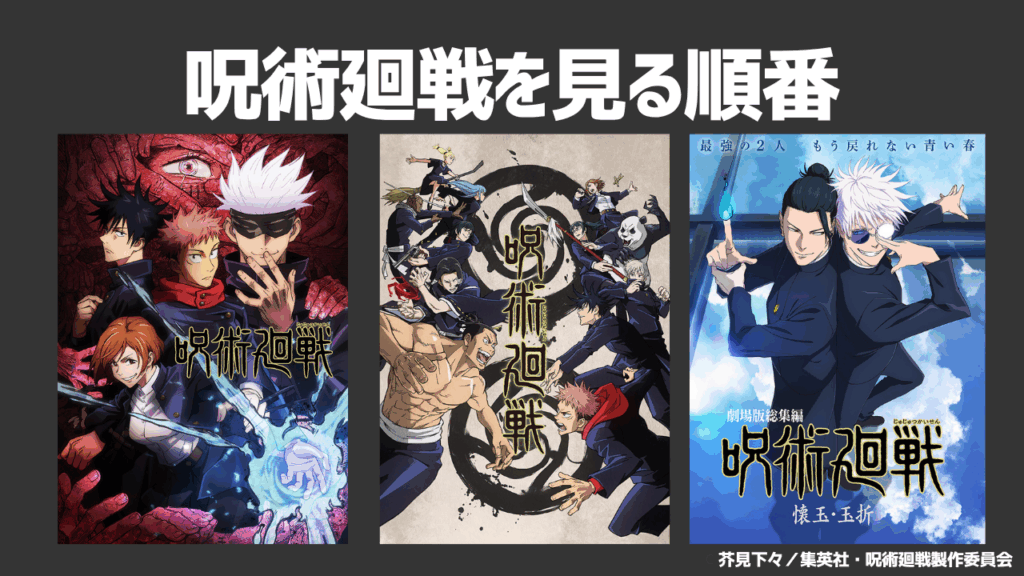 呪術廻戦のアニメ・映画を見る順番を解説！新作映画「懐玉・玉折」を見る前にあらすじを知っておきたい人は必見！